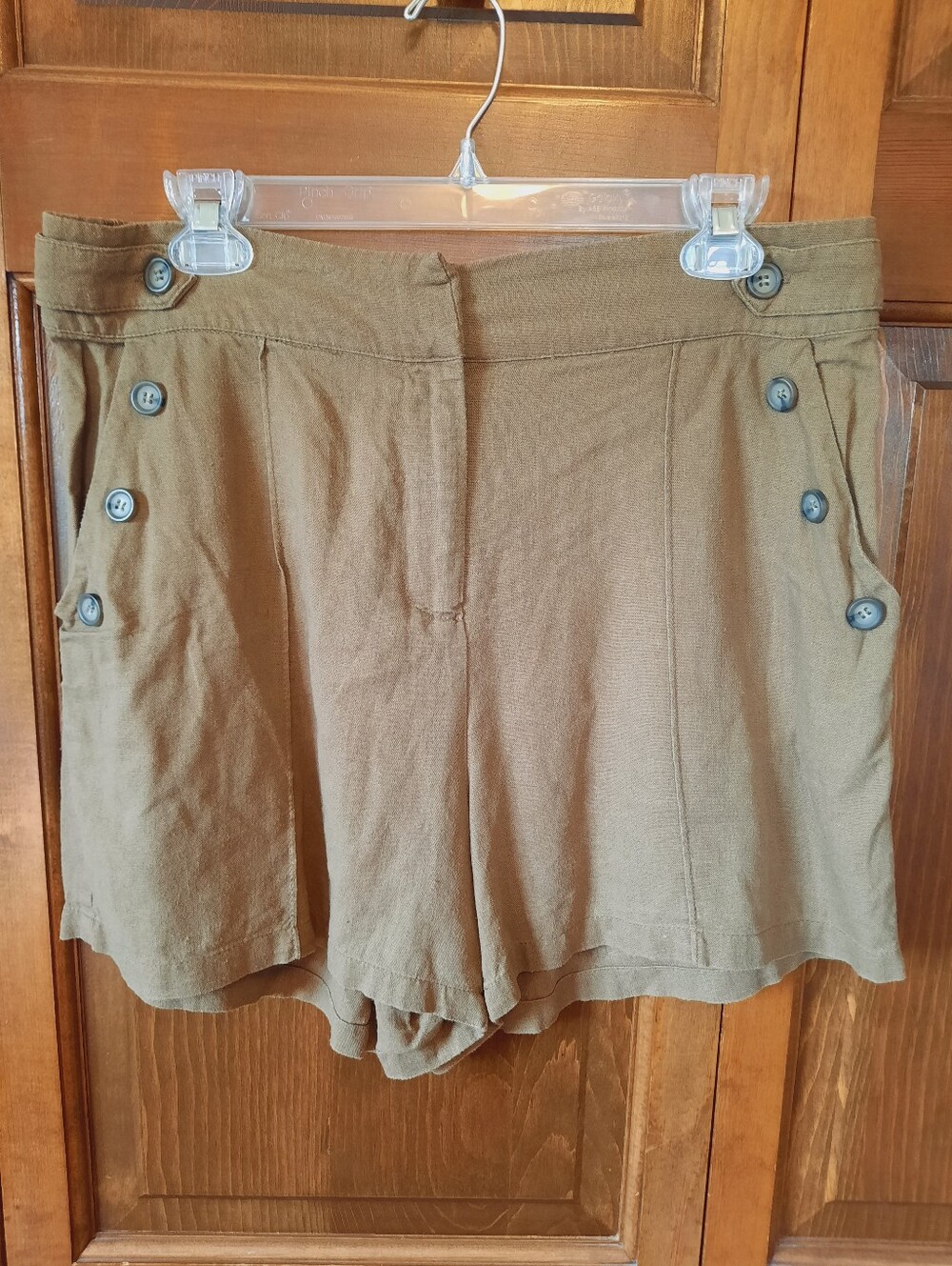 Tahari Linen Blend Brown Elastic Waist High-Rise Sailor Shorts Size Large